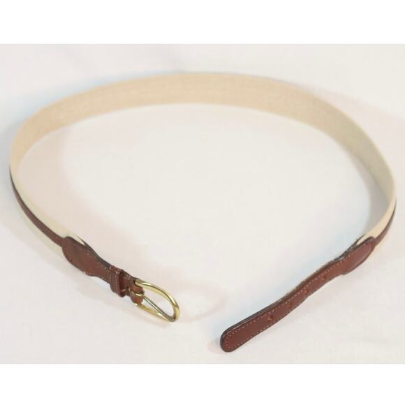 Millers Surcingle Mens Belt Small Brown Leather Ends Overlay On Beight Canvas - Picture 5 of 10